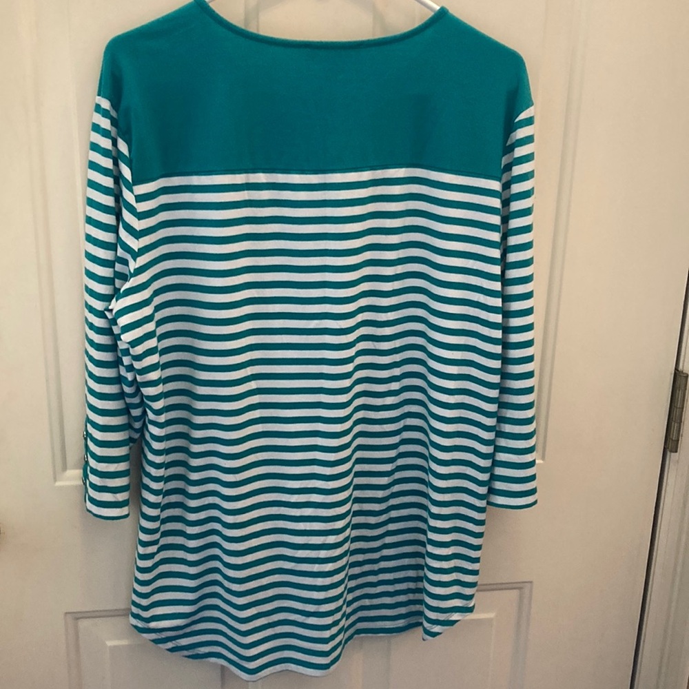 N Touch Teal Striped Long Sleeve Women's Top - Picture 3 of 8